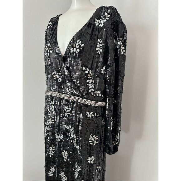 NWT MAC DUGGAL EMBELLISHED WRAP OVER BISHOP SLEEVE GOWN $1598 - Picture 7 of 11